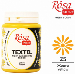 Фарба акрилова для тканин, 80мл,Жовта (25),  ROSA TALENT