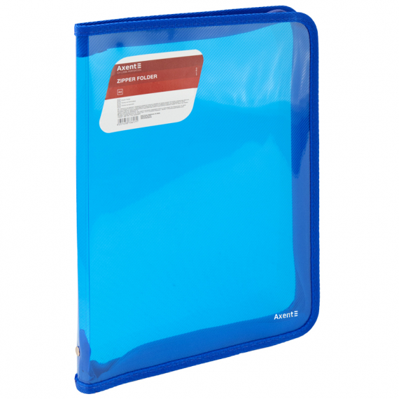 Фото - Папка об'ємна на блискавці А4, прозора синя 46052