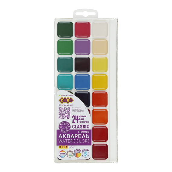 Фото - Акварель CLASSIC, 24 кол., без/п, пласт./кор., KIDS Line,уп.12шт 62860