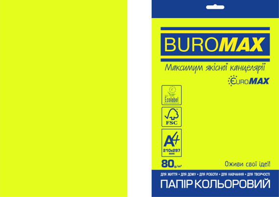 Фото - Папір кольоровий Euromax 80г/м2, NEON, 4 кольори,  20арк. 52767 Фото - Папір кольоровий Euromax 80г/м2, NEON, 4 кольори,  20арк. 52767