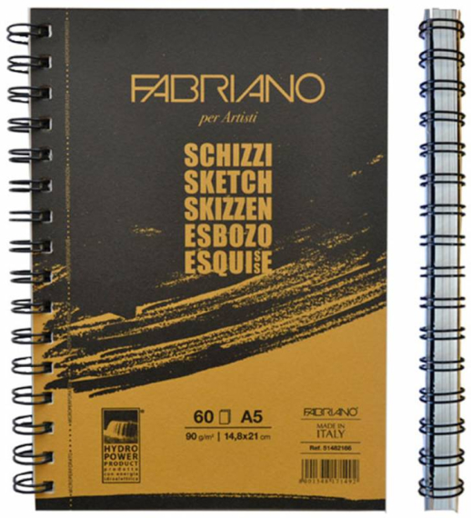 Фото - Альбом для ескізів на спіралі Schizzi Sketch А5 (14,8х21см), 90г/м2, 60л., Fabriano Вертикальна спір 52879 Фото - Альбом для ескізів на спіралі Schizzi Sketch А5 (14,8х21см), 90г/м2, 60л., Fabriano Вертикальна спір 52879