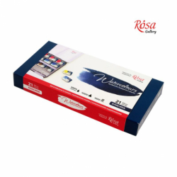 Фото - Набір акварельних фарб CLASSIC, 21*2,5мл, кювета, Бірюза метал. пенал, ROSA 41506 Фото - Набір акварельних фарб CLASSIC, 21*2,5мл, кювета, Бірюза метал. пенал, ROSA 41506