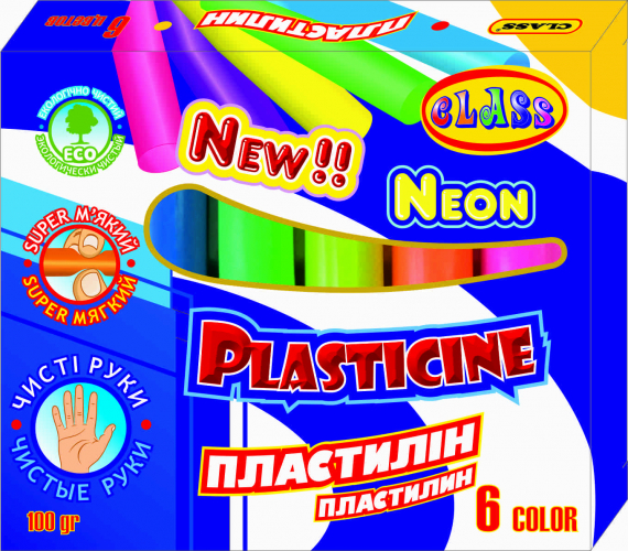 Фото - Пластилін 'Чисті руки'  6кол., ECO, NEON, 100гр., 7630, CLASS 36707 Фото - Пластилін 'Чисті руки'  6кол., ECO, NEON, 100гр., 7630, CLASS 36707