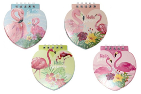 Фото - Блокнотик маленький фігурний на спіралі з гліттером, 40 аркушів, 48шт./уп. 2 кольори паперу фламінго 52124