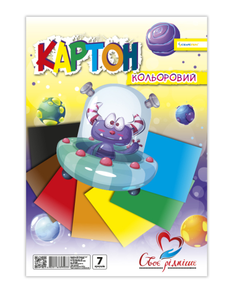 Фото - Картон кольоровий клеєний А4 7арк, хромерзац, СкарбУкра,уп,25шт 52551