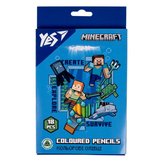 Фото - Олівці кольорові YES 18 кол. 'Minecraft' 62915 Фото - Олівці кольорові YES 18 кол. 'Minecraft' 62915
