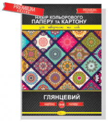 Набір кольорового картону та паперу А4 (односторонній), 8+8 арк., глянцевий PREMIUM "АП" (уп.20)