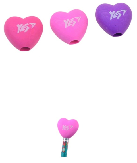 Фото - Гумка-насадка на олівець YES 'Heart' 3 кол./уп. 57640 Фото - Гумка-насадка на олівець YES 'Heart' 3 кол./уп. 57640