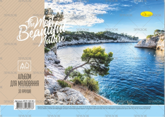 Фото - Альбом для малювання, лаковка, 30 арк., 120 г/м2,  пружина (уп.16) 40623