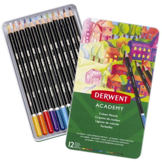 Фото - Набір кольорових олівців Colouring Academy, 12 кол., в метал. коробці, Derwent 54392 Фото - Набір кольорових олівців Colouring Academy, 12 кол., в метал. коробці, Derwent 54392