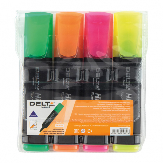 Фото - Маркер Highlighter D2501, 1-5 мм клиноп., набір з 4-х кол. 46886 Фото - Маркер Highlighter D2501, 1-5 мм клиноп., набір з 4-х кол. 46886